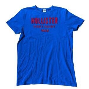 VTG Hollister Single Stitch Men T Shirt SZ L First Point Preppy Casual Y2K Blue